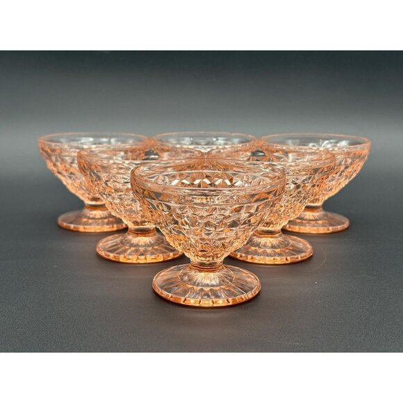 Vintage Jeannette Holiday Buttons & Bows Pink Depression Glass Sherbert Cups - Picture 1 of 9